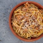 Spaghetti met groenten en vegan gehakt